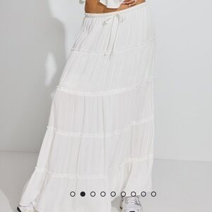 Garage White Tiered Maxi Skirt
